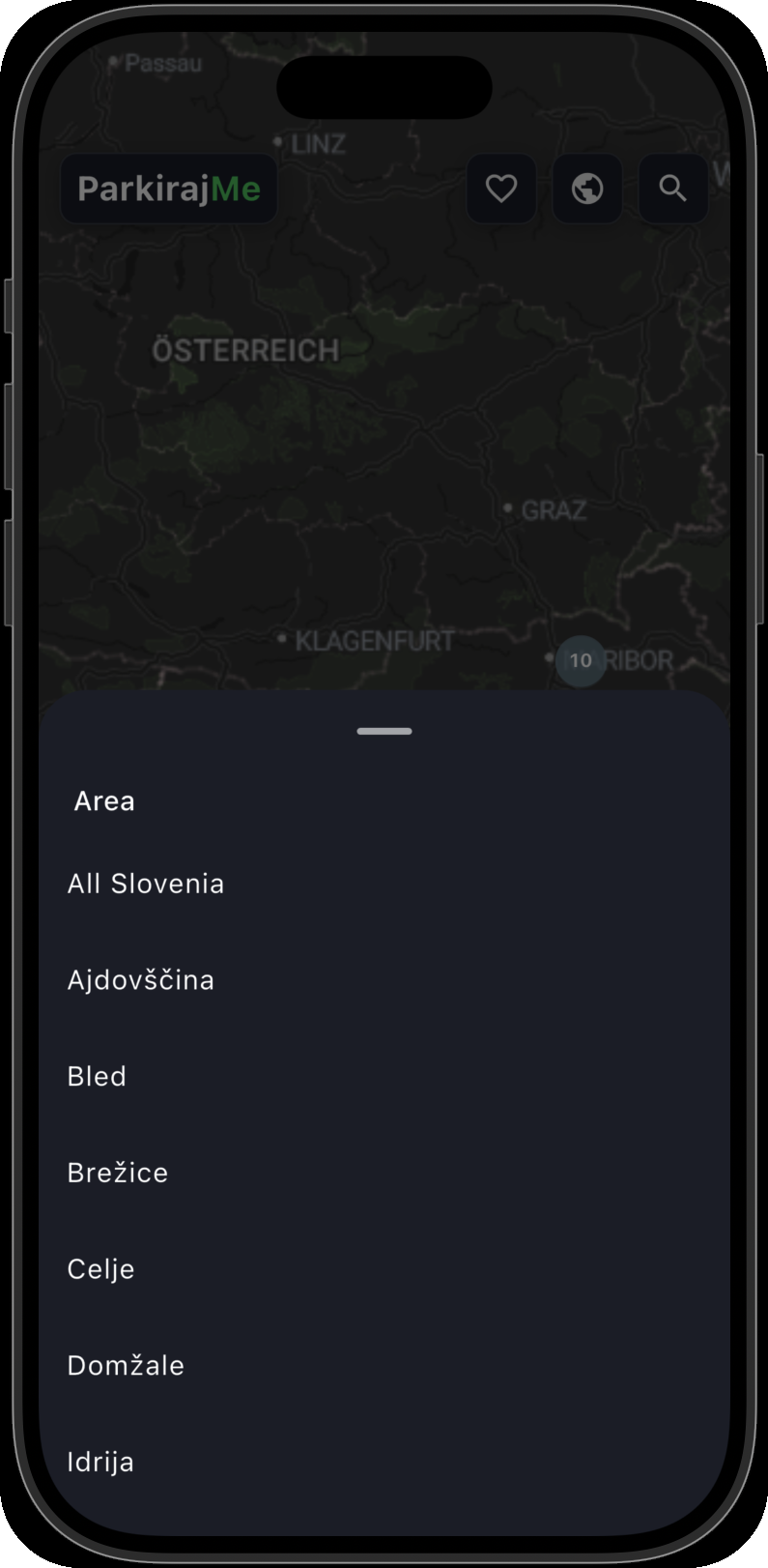 Iskanje regije na zemljevidu