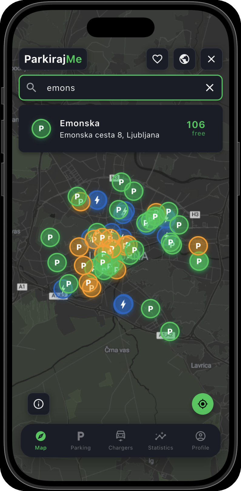 Zemljevid s približavo in iskanjem